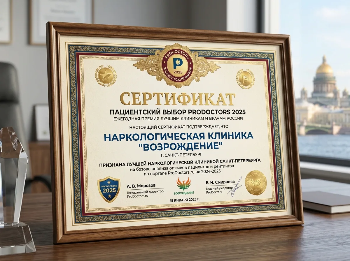 Сертификат Выбор пациентов ПроДокторов 2025, наркологическая клиника Санкт-Петербурга